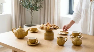 سرویس چایخوری و پذیرایی دست ساز سرامیکی ۴ نفره